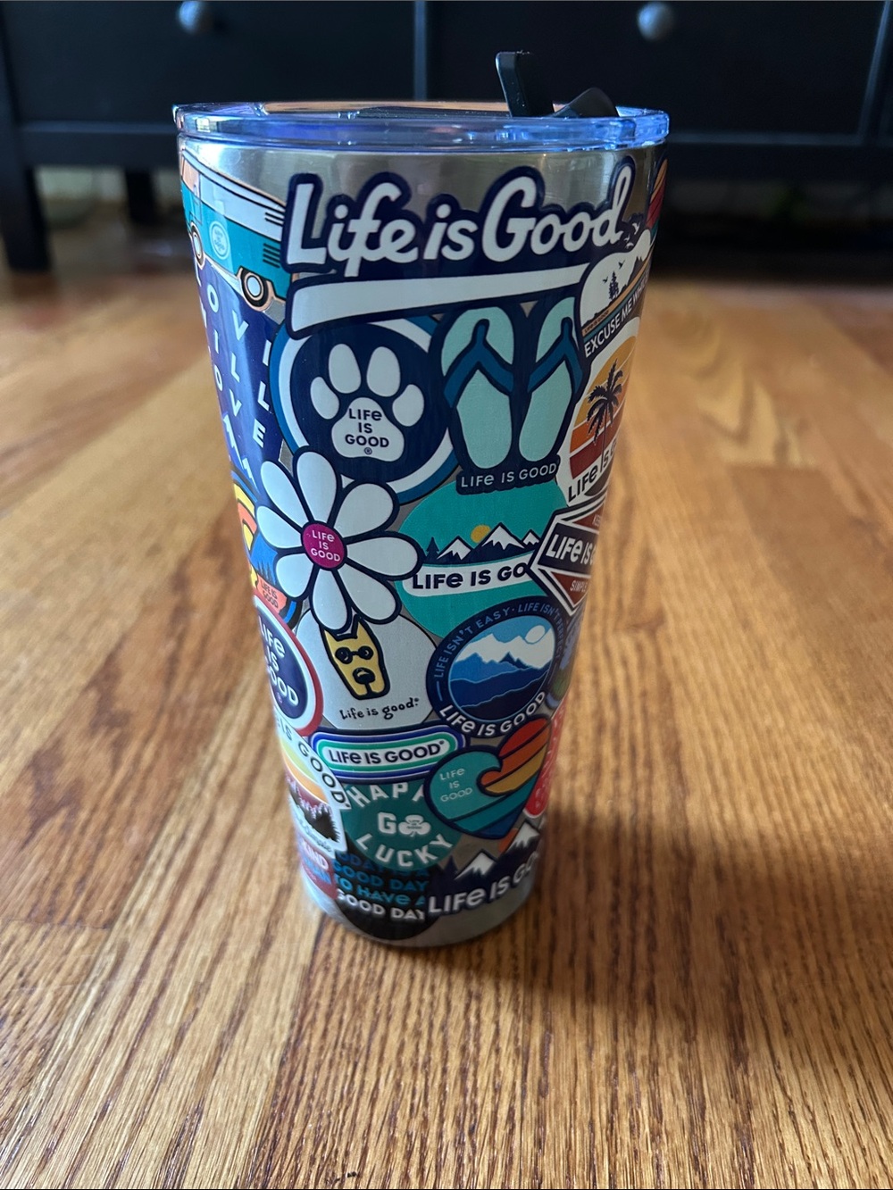 Life Is Good Blue Sticker-Collage Stainless Tumbler